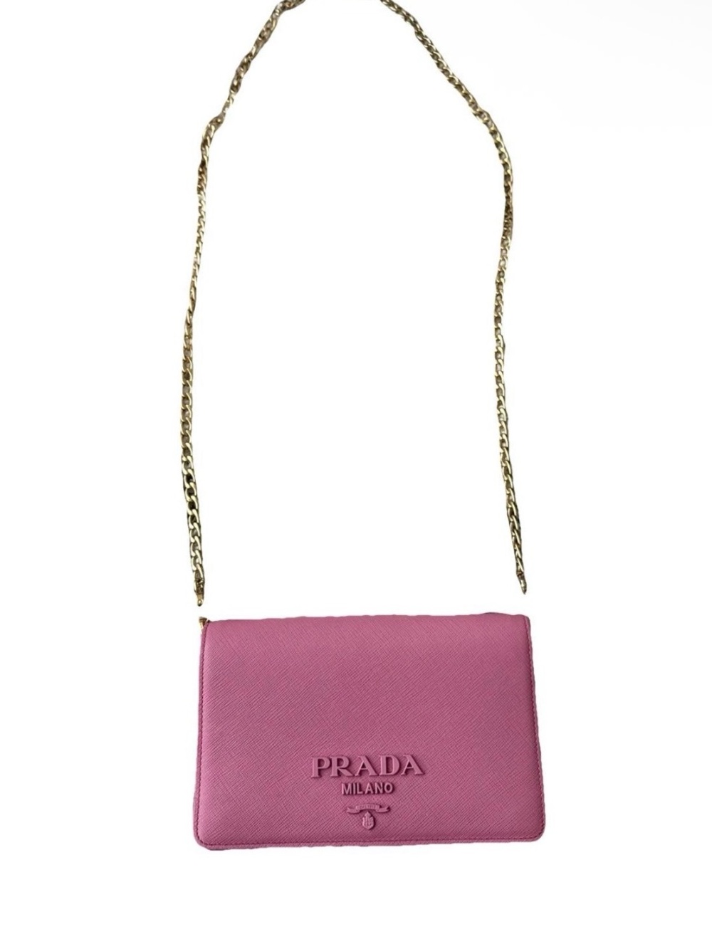 Prada Pink Saffiano Crossbody with Gold Chain Strap